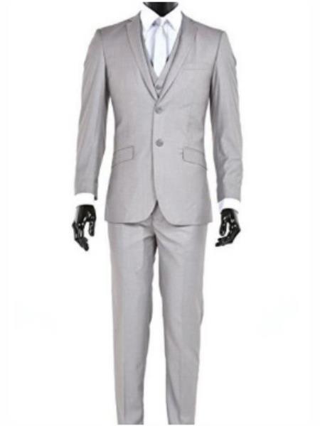 Mens Slim Fit Vested Suit - Slim Fit 3 Pieces Light Gray Suit