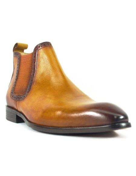 Carrucci Cognac Leather Hand Burnished Mens Chelsea Boot
