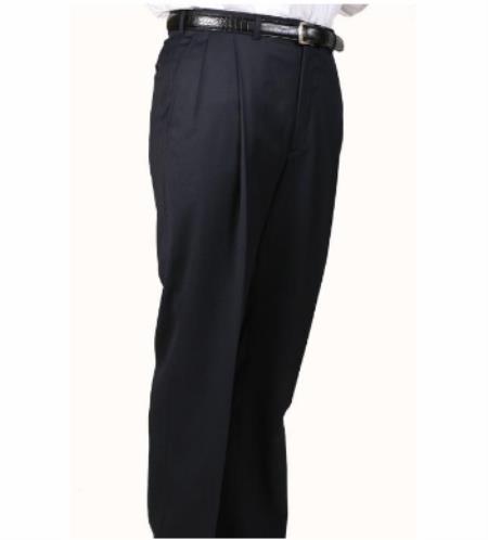 Mens Double Pleated Wool Trousers - Double Pleated Dress Pants - Slacks Navy