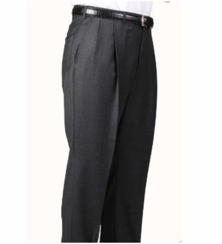 Mens Double Pleated Wool Trousers - Double Pleated Dress Pants - Slacks Charcoal
