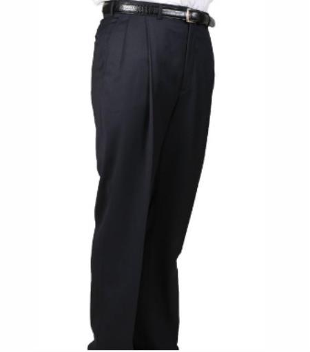 Mens Double Pleated Wool Trousers - Double Pleated Dress Pants - Slacks Navy