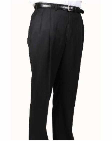 Mens Double Pleated Wool Trousers - Double Pleated Dress Pants - Slacks Black