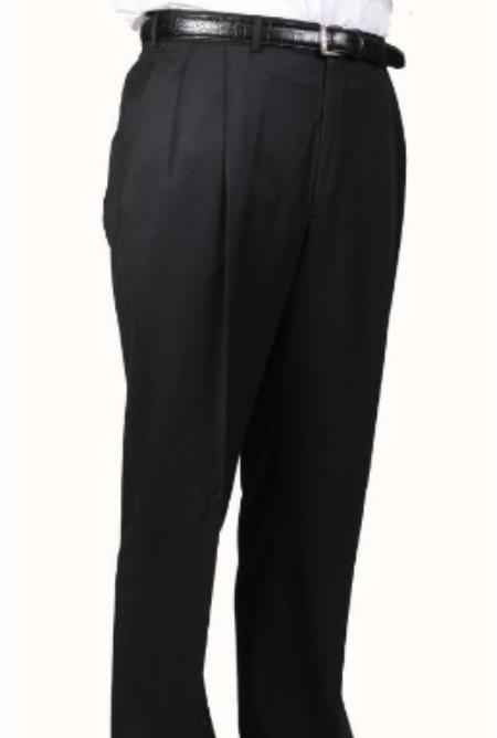 Mens Double Pleated Wool Trousers - Double Pleated Dress Pants - Slacks Black