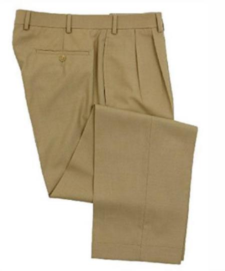 Mens Double Pleated Wool Trousers - Double Pleated Dress Pants - Slacks Tan