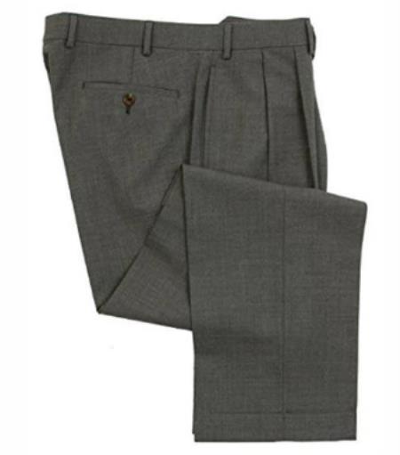 Mens Double Pleated Wool Trousers - Double Pleated Dress Pants - Slacks Medium Grey
