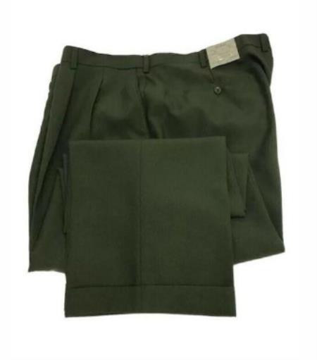 Mens Double Pleated Wool Trousers - Double Pleated Dress Pants - Slacks Green