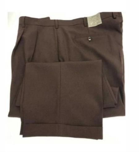 Mens Double Pleated Wool Trousers - Double Pleated Dress Pants - Slacks Brown