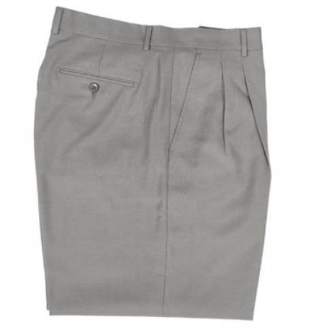 Mens Double Pleated Wool Trousers - Double Pleated Dress Pants - Slacks Gray
