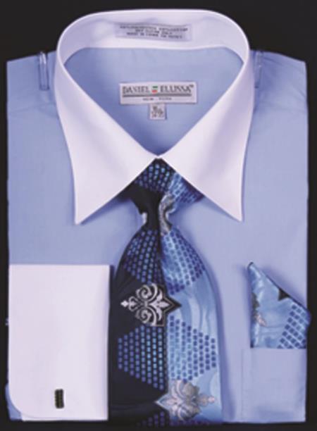Mens Two Tone French Cuff Blue Shirts