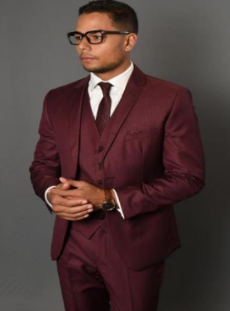 Budget Suits - Affordable Mens Suits Burgundy - Wool