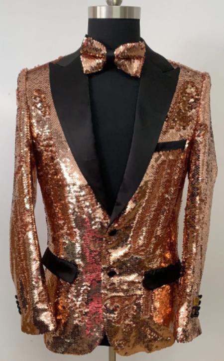 Flashy Mens Suit - Flashy Tuxedo + Pants and Bowtie Black ~ Gold