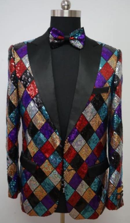 Flashy Mens Suit - Flashy Tuxedo + Pants and Bowtie Multicolor