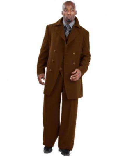 Mens 3 Piece Double Breasted Brown Suit