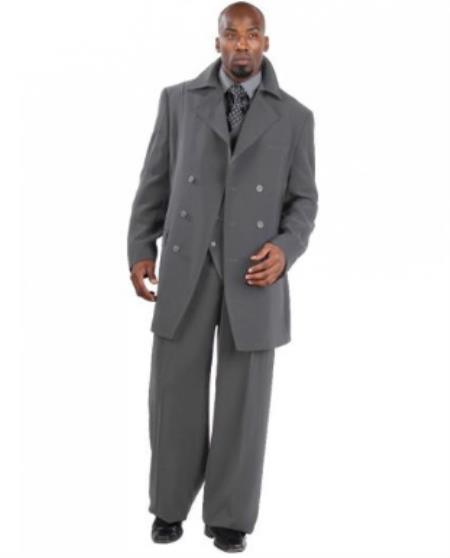  Mens 3 Piece Double Breasted Grey Suit