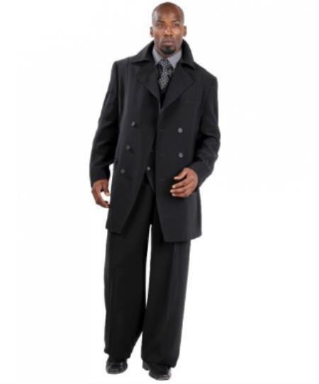 Mens 3 Piece Double Breasted Medium Grey Suit - Wool