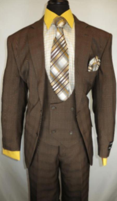 Budget Suits - Affordable Mens Suits - Brown ~ Plaid