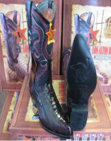 Botines Para Hombre Negro - Los Altos Boots Black Cherry Genuine Ostrich Leg Western Cowboy Boot (EE) - Botas De Avestruz