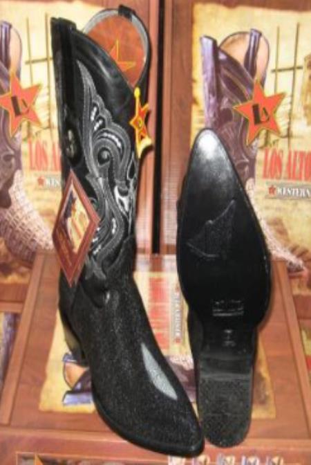 Botines Para Hombre Negro - Los Altos Boots Black Genuine Stingray Mantarraya Skin Single Stone   Western Cowboy Botas De Mantarraya - Mantarraya Boots (EE)