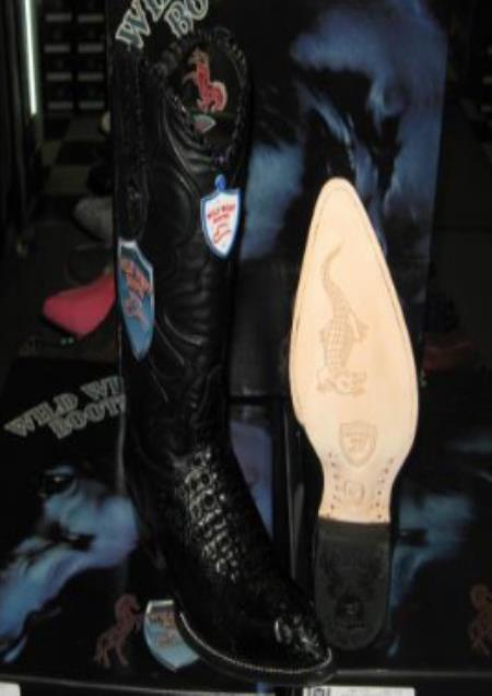 Botines Para Hombre Negro - Wild West Black Genuine Crocodile ~ World Best Alligator ~ Gator Skin Western Cowboy Dress Cowboy Boot Cheap Priced For Sale Online(EE)