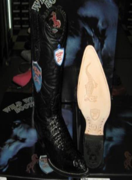 Botines Para Hombre Negro - Wild West Black Genuine Crocodile ~ World Best Alligator ~ Gator Skin Western Cowboy Dress Cowboy Boot Cheap Priced For Sale Online (D)