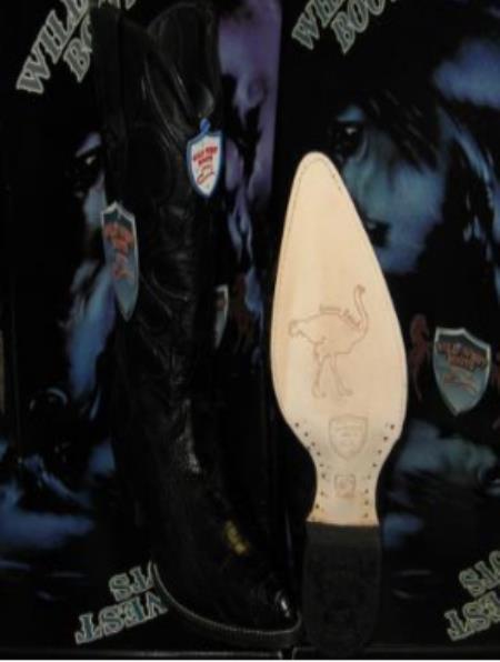 Botines Para Hombre Negro - Wild West Black Genuine Ostrich Leg Western Cowboy Dress Cowboy Boot Cheap Priced For Sale Online - Botas De Avestruz