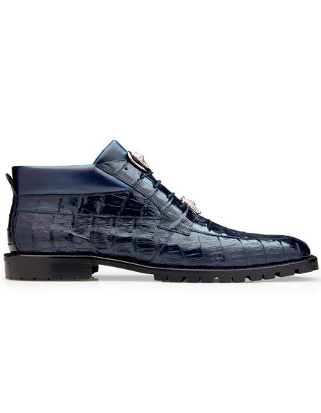 Belvedere Leather Lining Crocodile Boots Navy