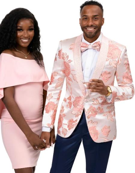 Mens Vested Paisley Pattern and Wedding Tuxedo in Blush Pink