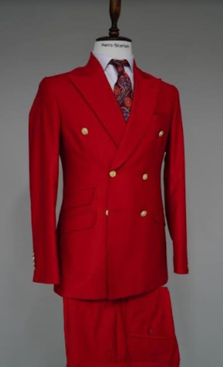 100% Wool Double Breasted Blazer with Gold Buttons - Red Sport Coat