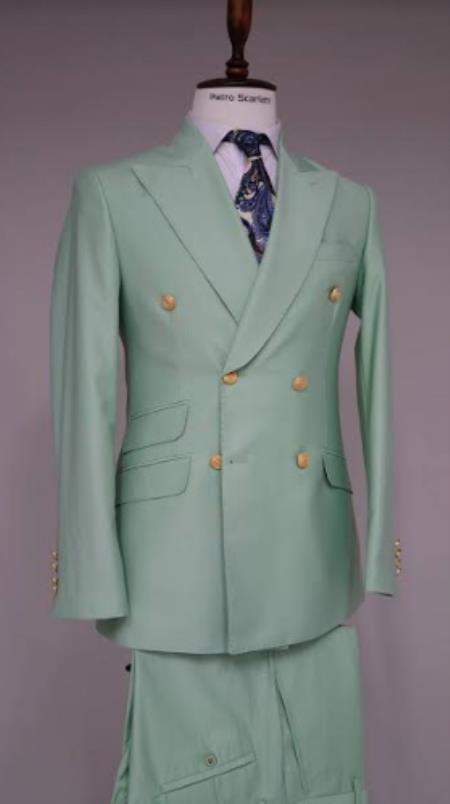 100% Wool Double Breasted Blazer with Gold Buttons - Green Sport Coat