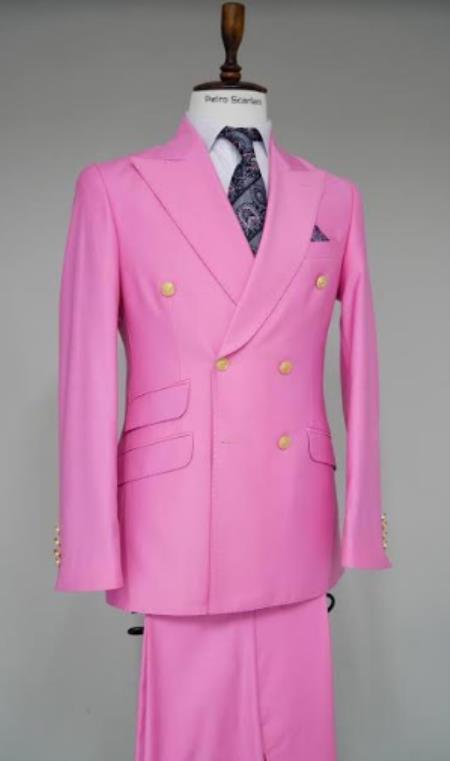 100% Wool Double Breasted Blazer with Gold Buttons - Pink Sport Coat
