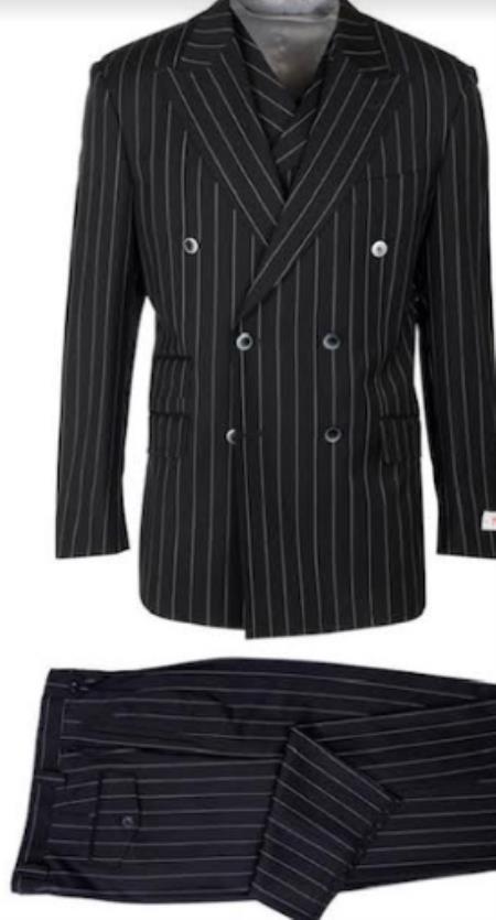 100% Wool Double Breasted Blazer with Gold Buttons - Black Sport Coat