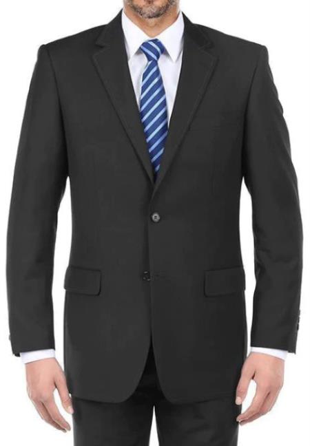 Renoi Mens Suits - 100% Virgin Wool Regular Fit Pick Stitch 2 Piece Suit 2 Button Black