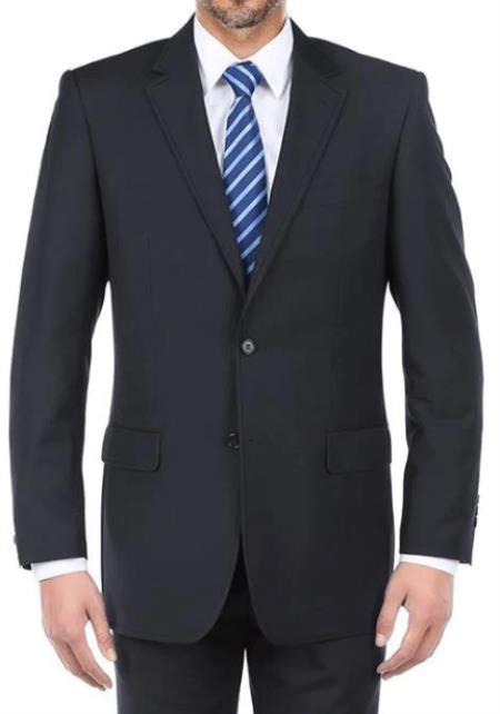 Renoi Mens Suits - 100% Virgin Wool Regular Fit Pick Stitch 2 Piece Suit 2 Button Navy