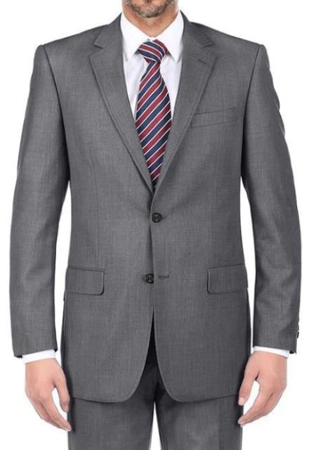 Renoi Mens Suits - 100% Virgin Wool Regular Fit Pick Stitch 2 Piece Suit 2 Button Gray