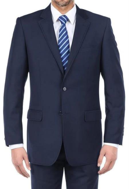 Renoi Mens Suits - 100% Virgin Wool Regular Fit Pick Stitch 2 Piece Suit 2 Button Blue