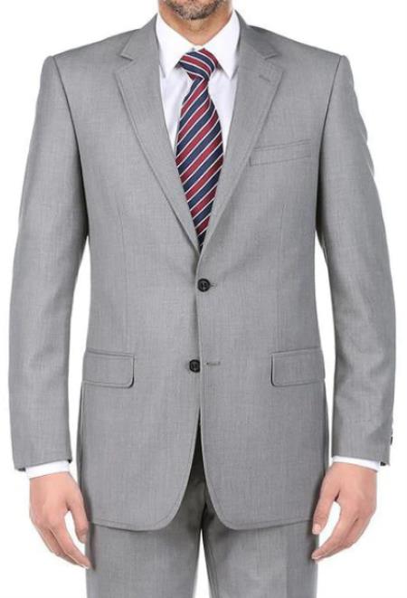 Renoi Mens Suits - 100% Virgin Wool Regular Fit Pick Stitch 2 Piece Suit 2 Button Light Gray