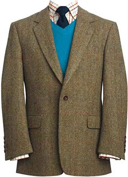 Mens 2 Button Suit Jacket Sport Coat Blazer Stromay Tweed - Wool