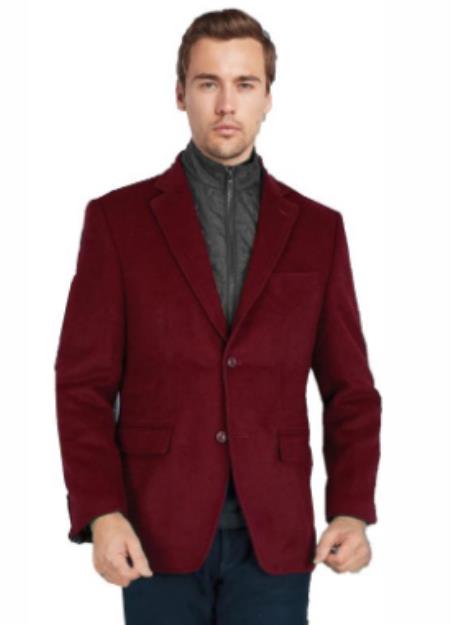 Burgundy Mens Winter Blazer - Cashmere and Wool Winter Fabric Dress Jacket $99UP