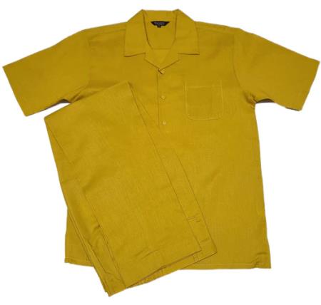 Mens Mustard Linen Leisure Suit