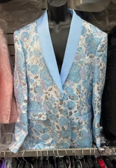 Mens Paisley Blazer - Sky Blue - Light Blue Prom Tuxedo Dinner Jacket