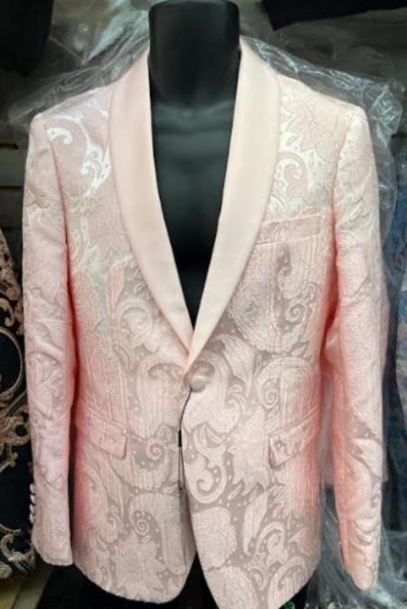 Mens Paisley Blazer - Light Pink - Blush Prom Tuxedo Dinner Jacket