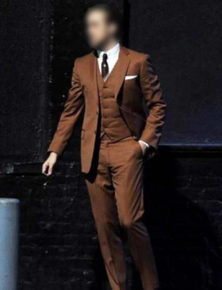 Mens Burnt Orange Mens Suit - Dark Orange Rust Suit - Wool