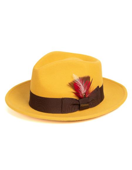 Two Toned Hat - Mens Dress Mustard Hats For Sale - Wool
