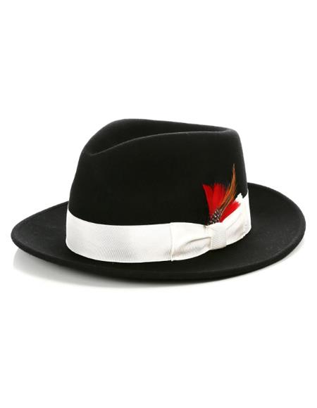 Pimp Hat with Feather - Mens Dress Black ~ White Hats For Sale - Wool