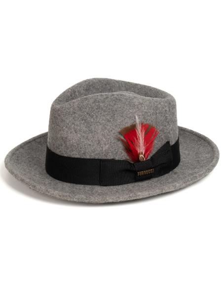 Pimp Hat with Feather - Mens Dress Grey Hats For Sale - Wool