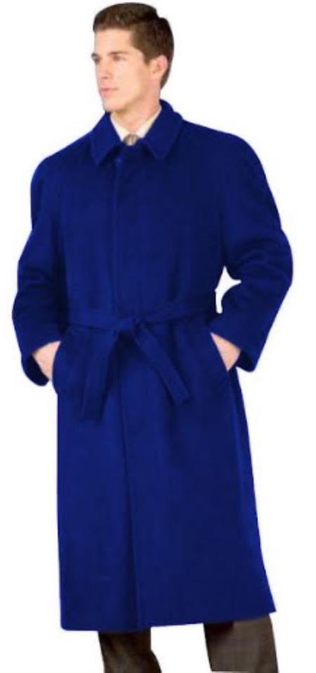 48 Inch Men's Dress Coat Belted Wool Long Men's Dress Topcoat - Winter Coat ~ Men's Overcoat Four Button Coat With An 18 Inch