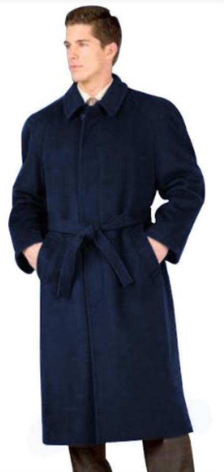 48 Inch Men's Dress Coat Belted Wool Long Men's Dress Topcoat - Winter Coat ~ Men's Overcoat Four Button Coat With An 18 Inch