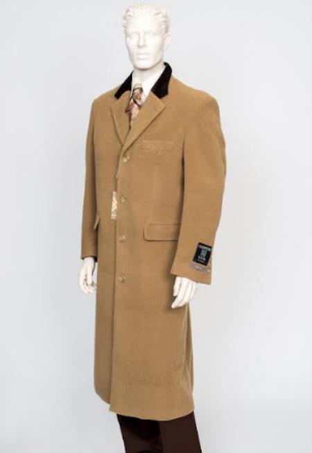 Chesterfield Wool and Cashmere Full Length Velvet Collar Beige ~ Camel - Brown Velvet Collar - Mens 
