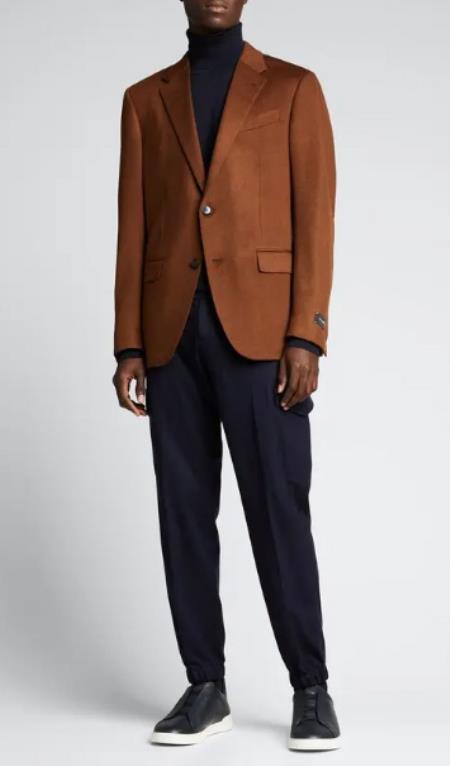 Mens Vicuna Sport Coat - Vicuna Light Brown - Dark Camel Color Blazer Wool And Cashmere Fabric