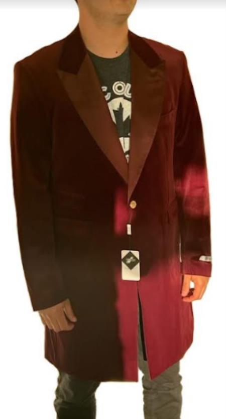 Style#PRonti-B6362 Velvet Tuxedo - Three Quarter - CarCoat Burgundy